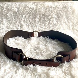 Calvin Klein Wide Brown Leather Belt L/XL 424748 with signature rings and buckle